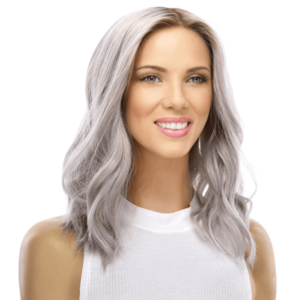 16" Ponytail Silk Part Wig Silver Smoke