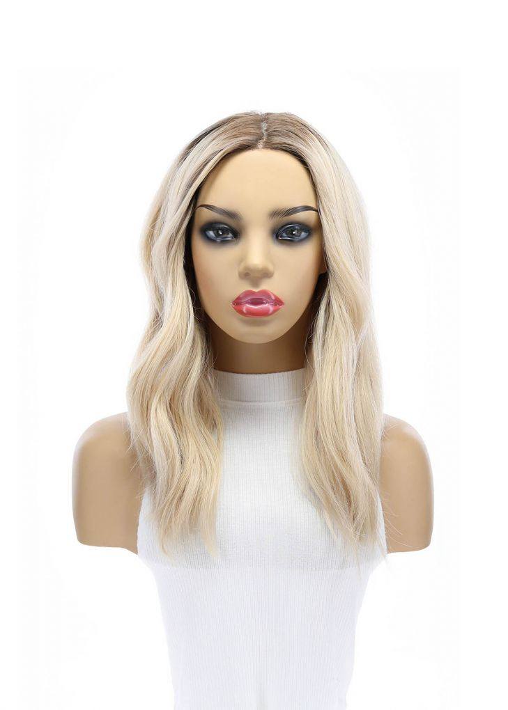 19" Nicole Silk Top Wig Platinum Blonde w/ Rooting
