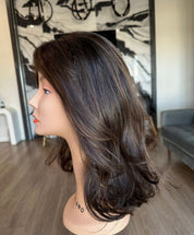 16" Divine Luxe Lace Top Wig #4 Dark Brown w/ Caramel Highlights & Face Framing