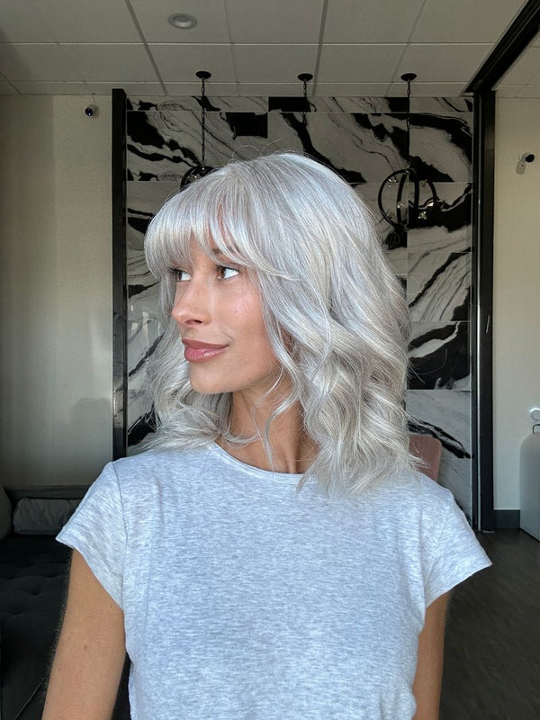 Grace Silk Top Wig Snow Grey w/ Bangs - 13" Victoria