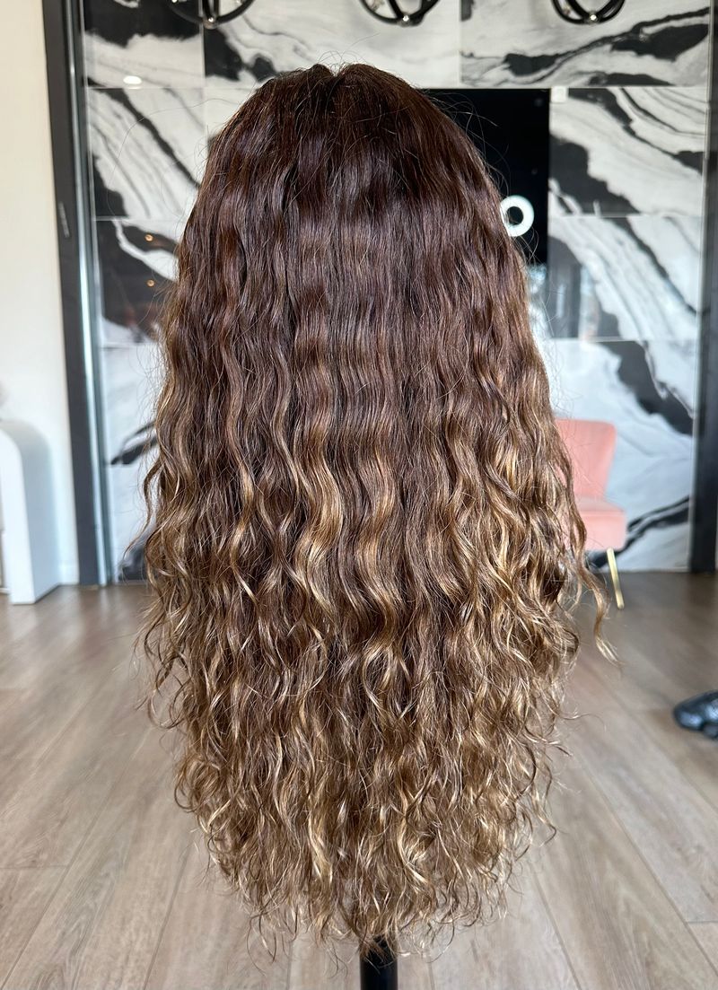 24" Gisele Silk Top Wig Medium Brown Balayage w/ Butterfly Cut Wavy