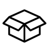 Black line drawing of an open box on a white background