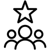 Black icon of a star above three circles on a white background