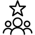 Black icon of a star above three circles on a white background