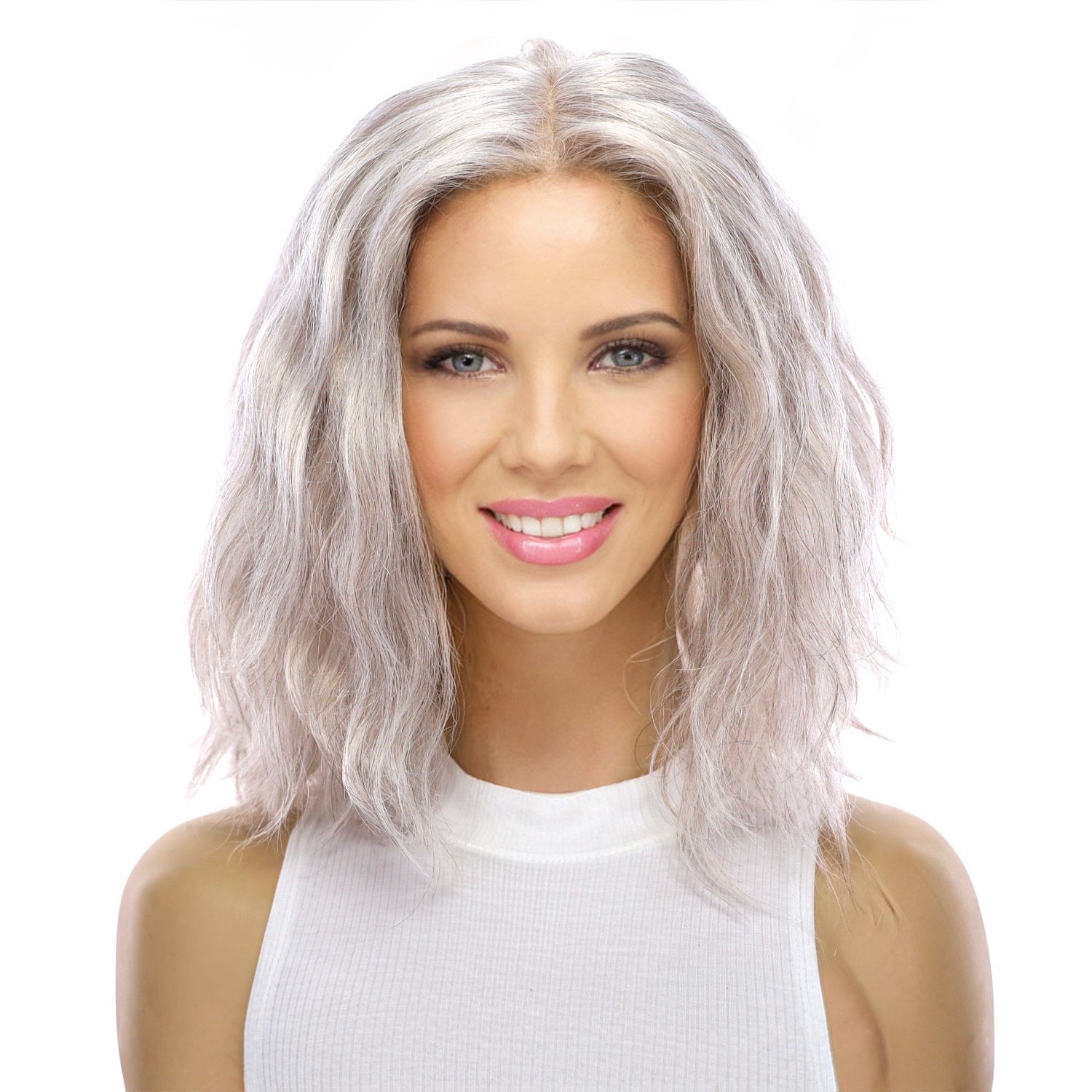 13" Victoria Silk Top Wig Snow Grey Wavy