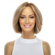 12" Luxe Pixie Silk Top Wig #12 Warm Light Brown Wavy w/ Highlights