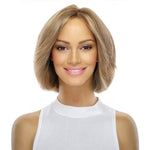 12" Luxe Pixie Silk Top Wig #12 Warm Light Brown Wavy w/ Full Highlight & Bang Cut