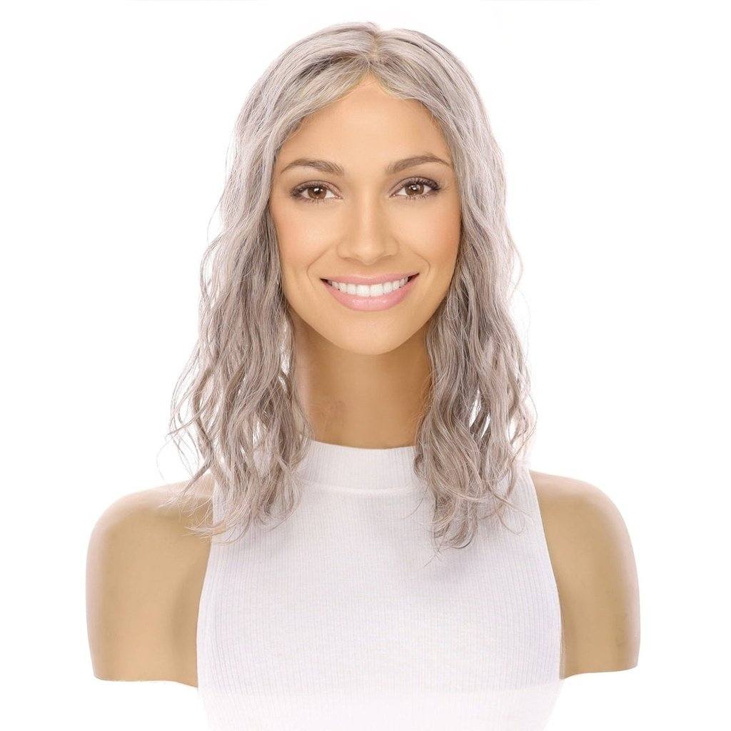 14" Emerald Silk Top Topper Champagne Grey Wavy