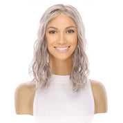 14" Emerald Silk Top Topper Champagne Grey Wavy