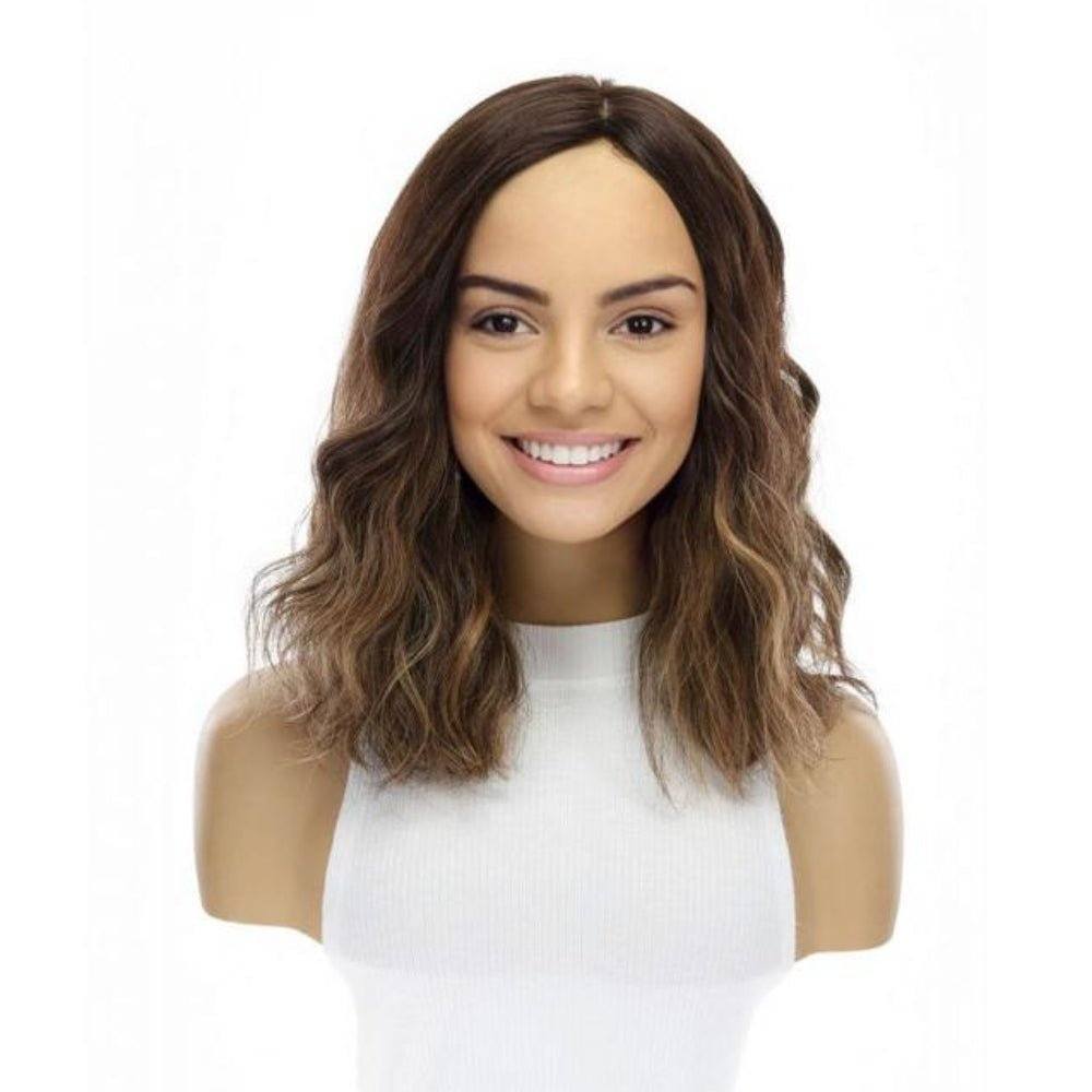 14" Emerald Silk Top Topper Dark Brown Balayage Wavy