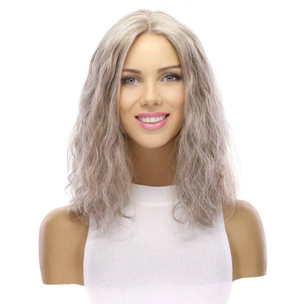 16" Divine Lace Top Topper Champagne Grey Wavy