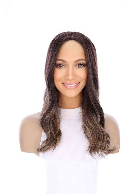 18" Emerald Silk Top Topper Dark Brown Balayage