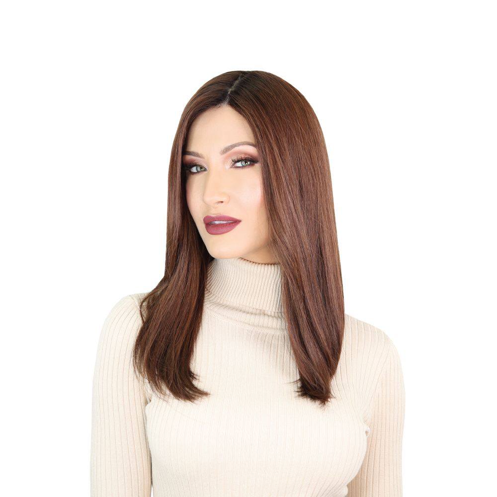 19" Nicole Silk Top Wig Auburn w/ Rooting