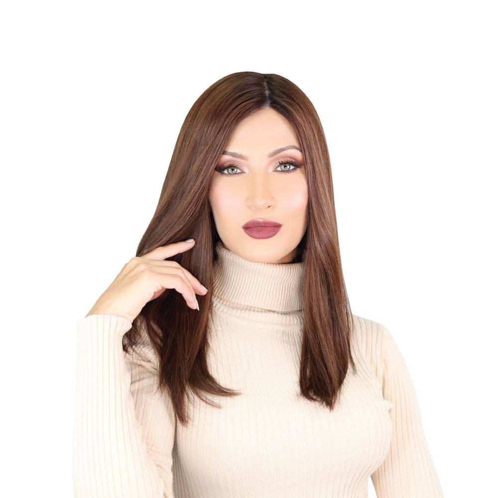 19" Nicole Silk Top Wig Auburn w/ Rooting