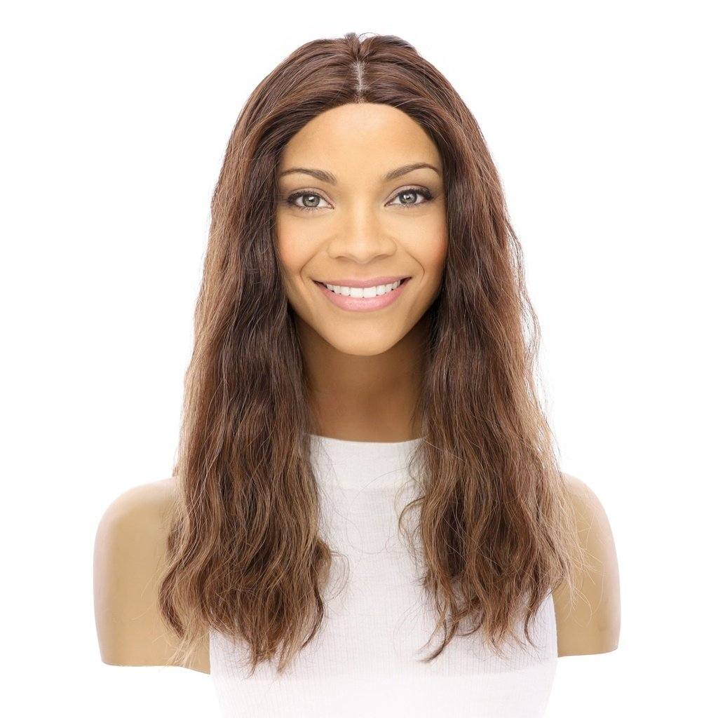 19" Nicole Silk Top Wig Medium Brown Balayage Wavy