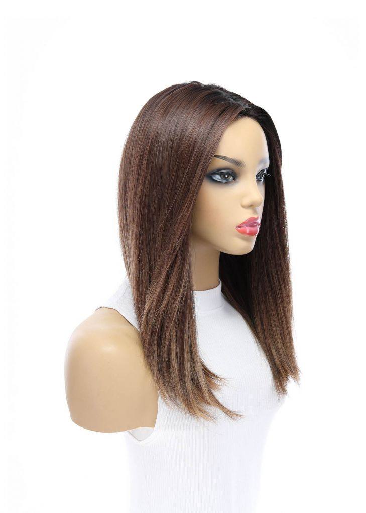 19" Nicole Silk Top Wig Medium Brown Balayage w/ Rooting