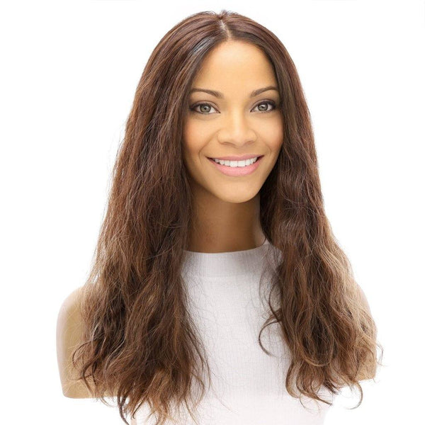 20" Princess Silk Top Wig Medium Brown Balayage Wavy