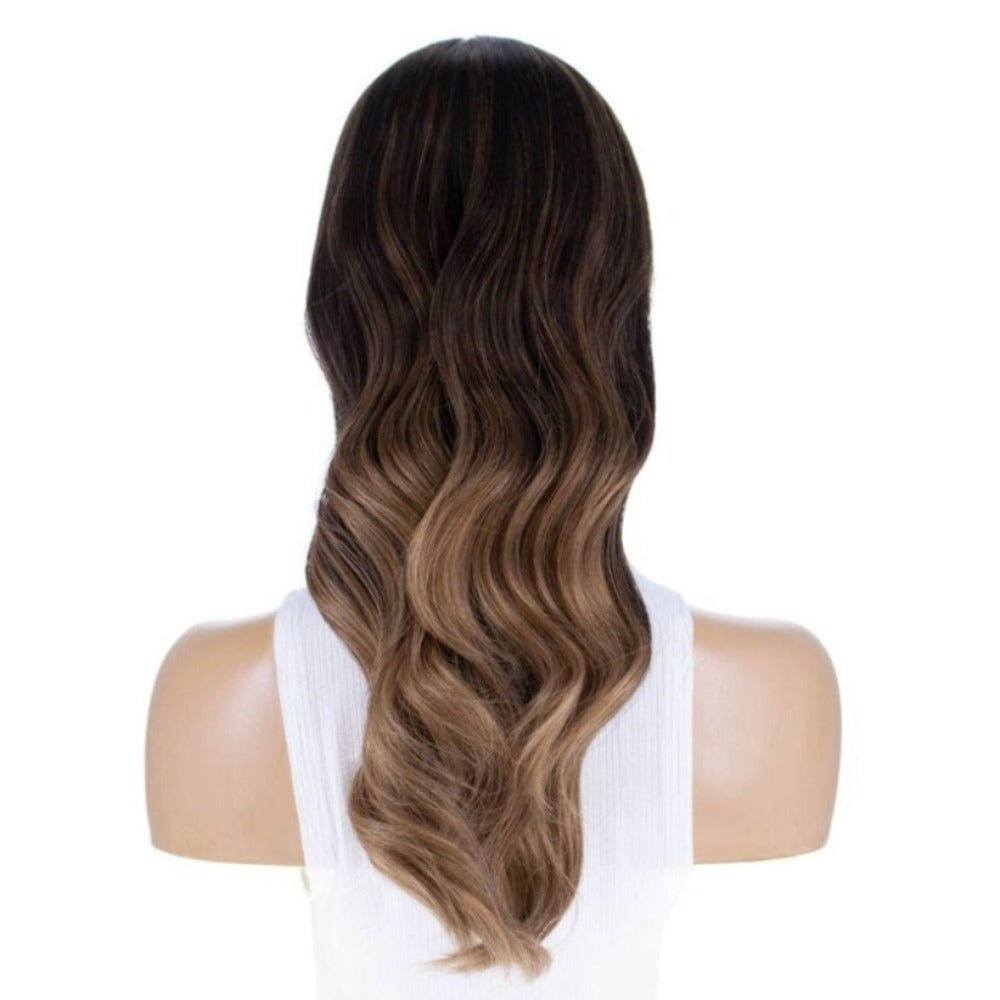 22" Ponytail Silk Part Wig Dark Brown Ombre
