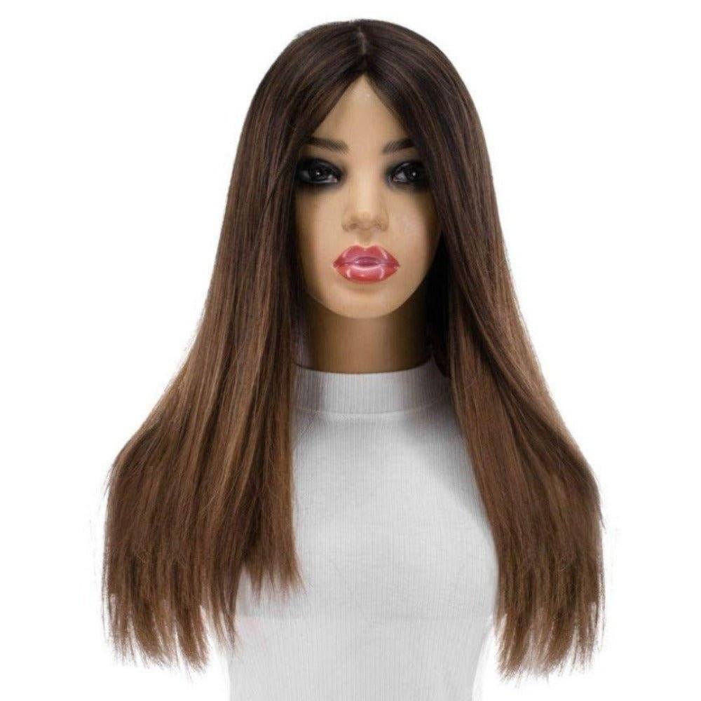 22" Ponytail Silk Part Wig Dark Brown Ombre