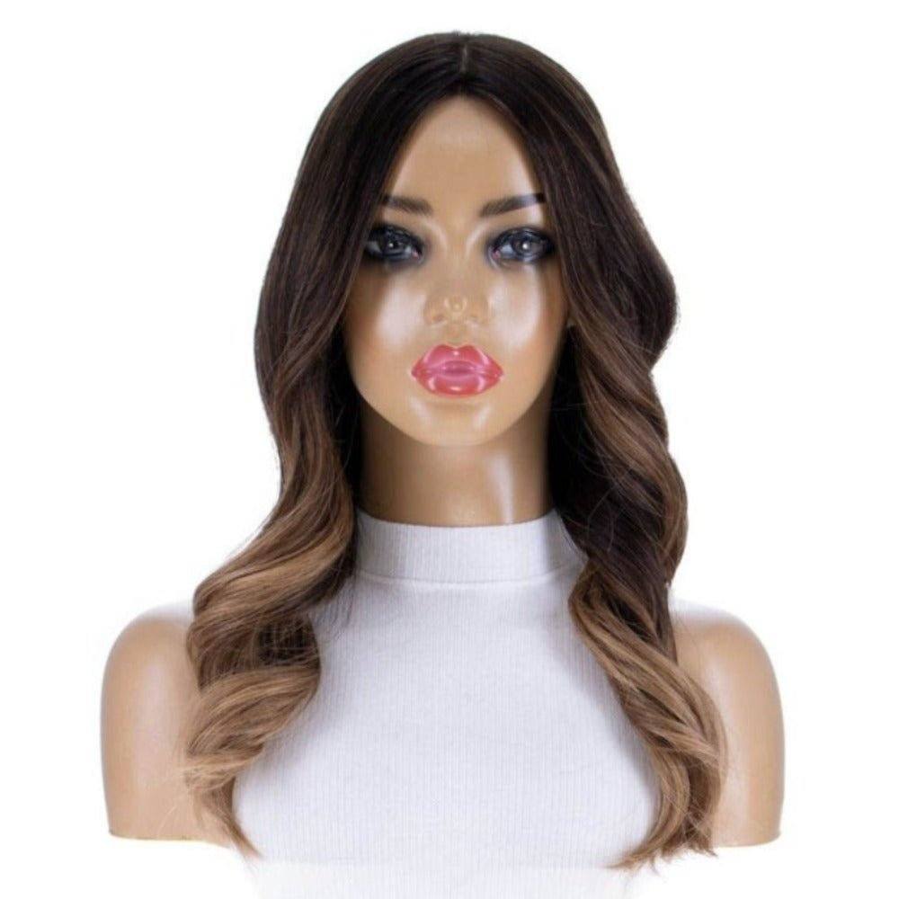 22" Ponytail Silk Part Wig Dark Brown Ombre