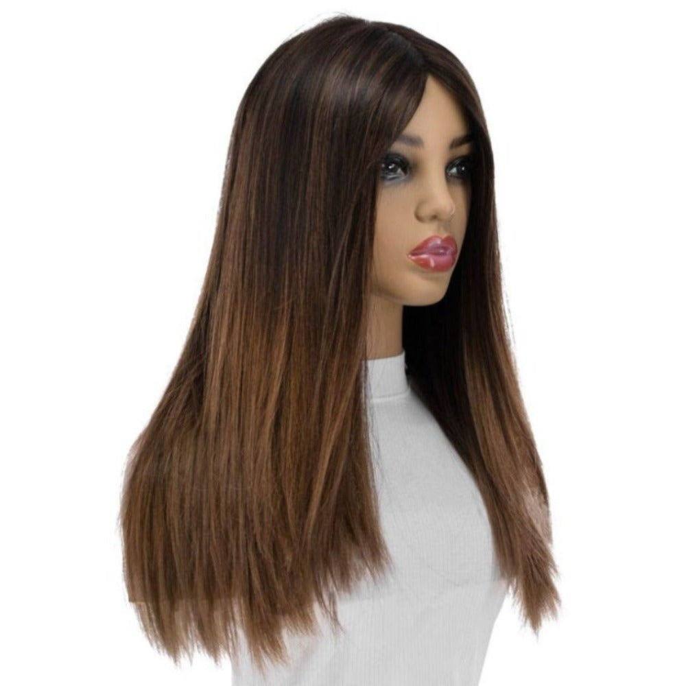 22" Ponytail Silk Part Wig Dark Brown Ombre
