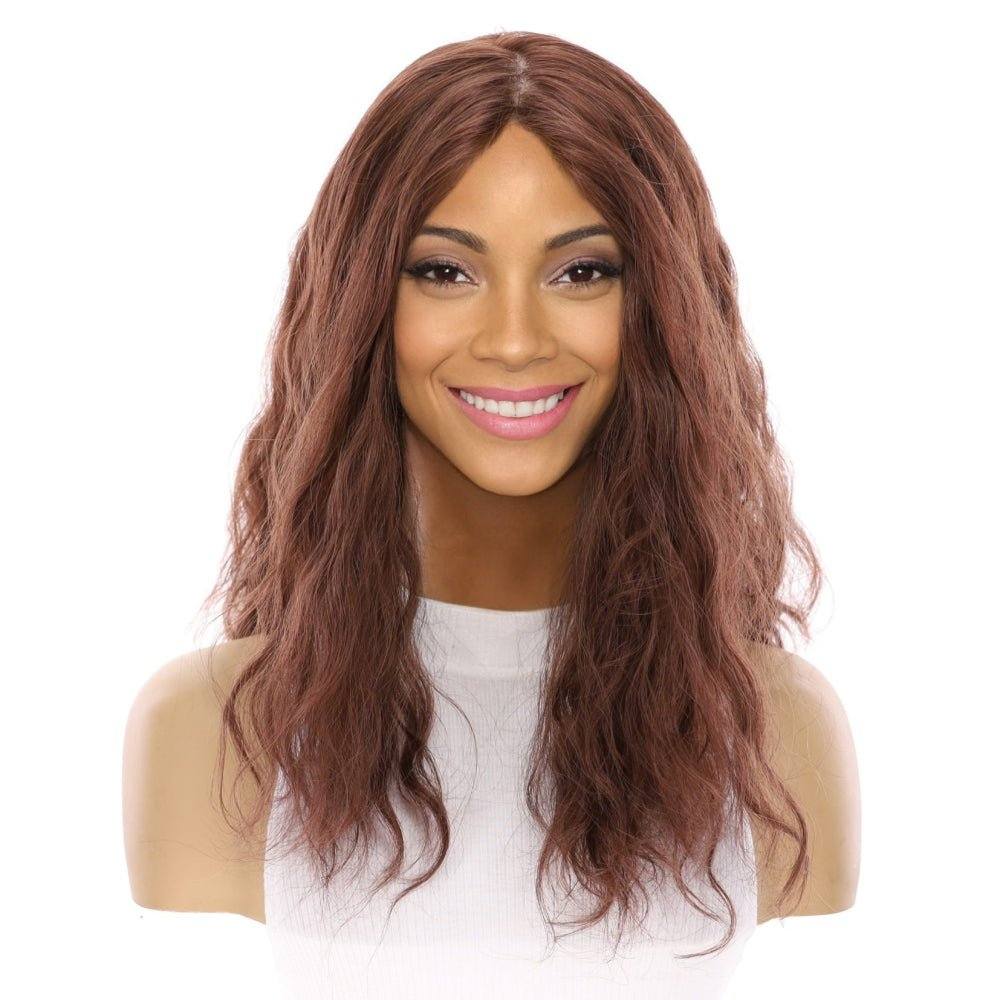 22" Ponytail Silk Part Wig Auburn Wavy