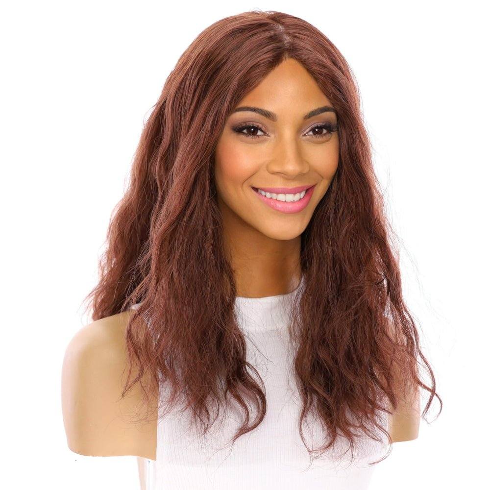 22" Ponytail Silk Part Wig Auburn Wavy