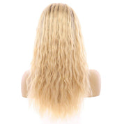 22" Ponytail Silk Part Wig Golden Blonde Wavy