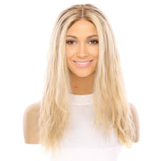 22" Ponytail Silk Part Wig Golden Blonde Wavy