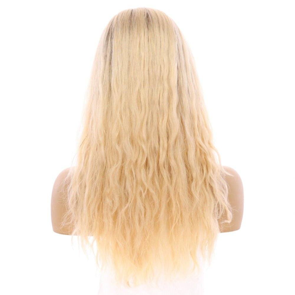 22" Ponytail Silk Part Wig Platinum Blonde Wavy