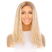 22" Ponytail Silk Part Wig Platinum Blonde Wavy