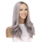 22" Ponytail Silk Part Wig Silver Smoke