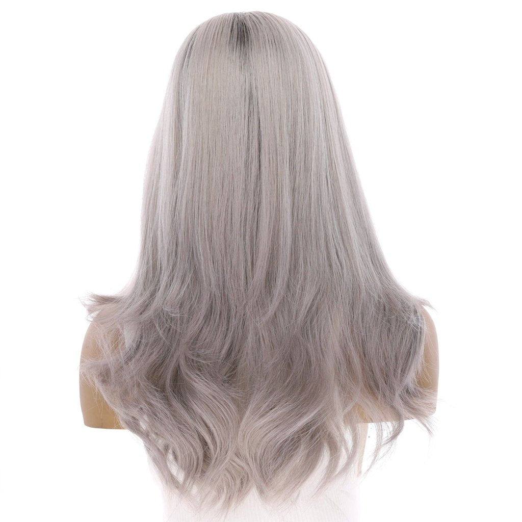 22" Ponytail Silk Part Wig Silver Smoke