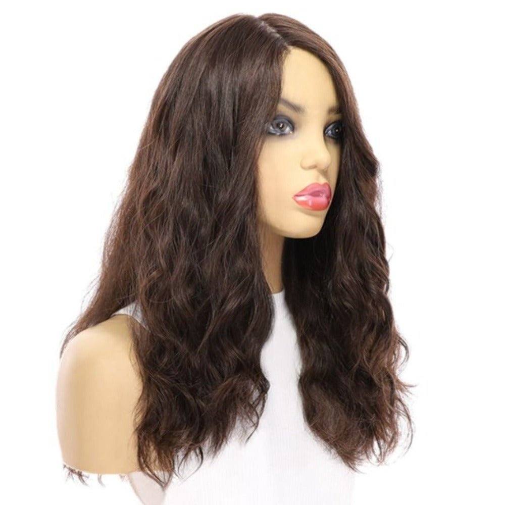 22" Ponytail Silk Part Wig Dark Brown Wavy
