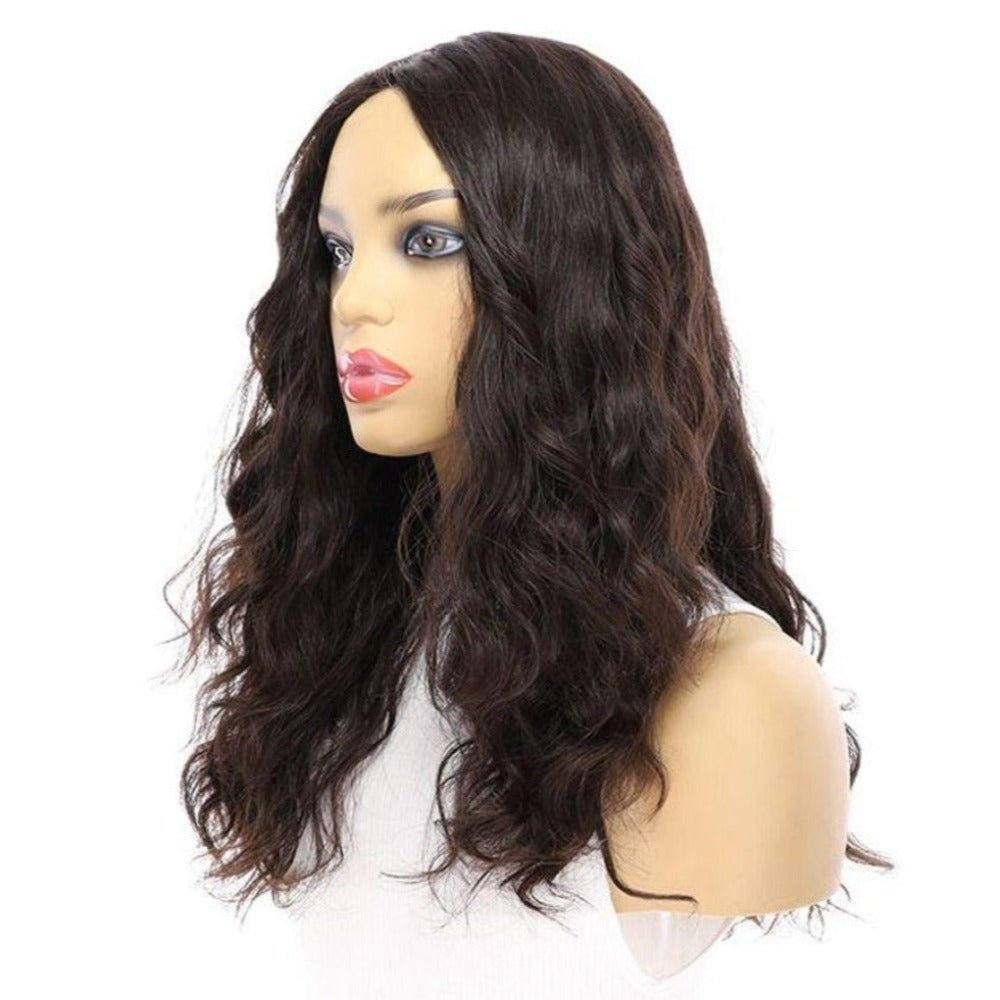 22" Ponytail Silk Part Wig Natural Black Wavy