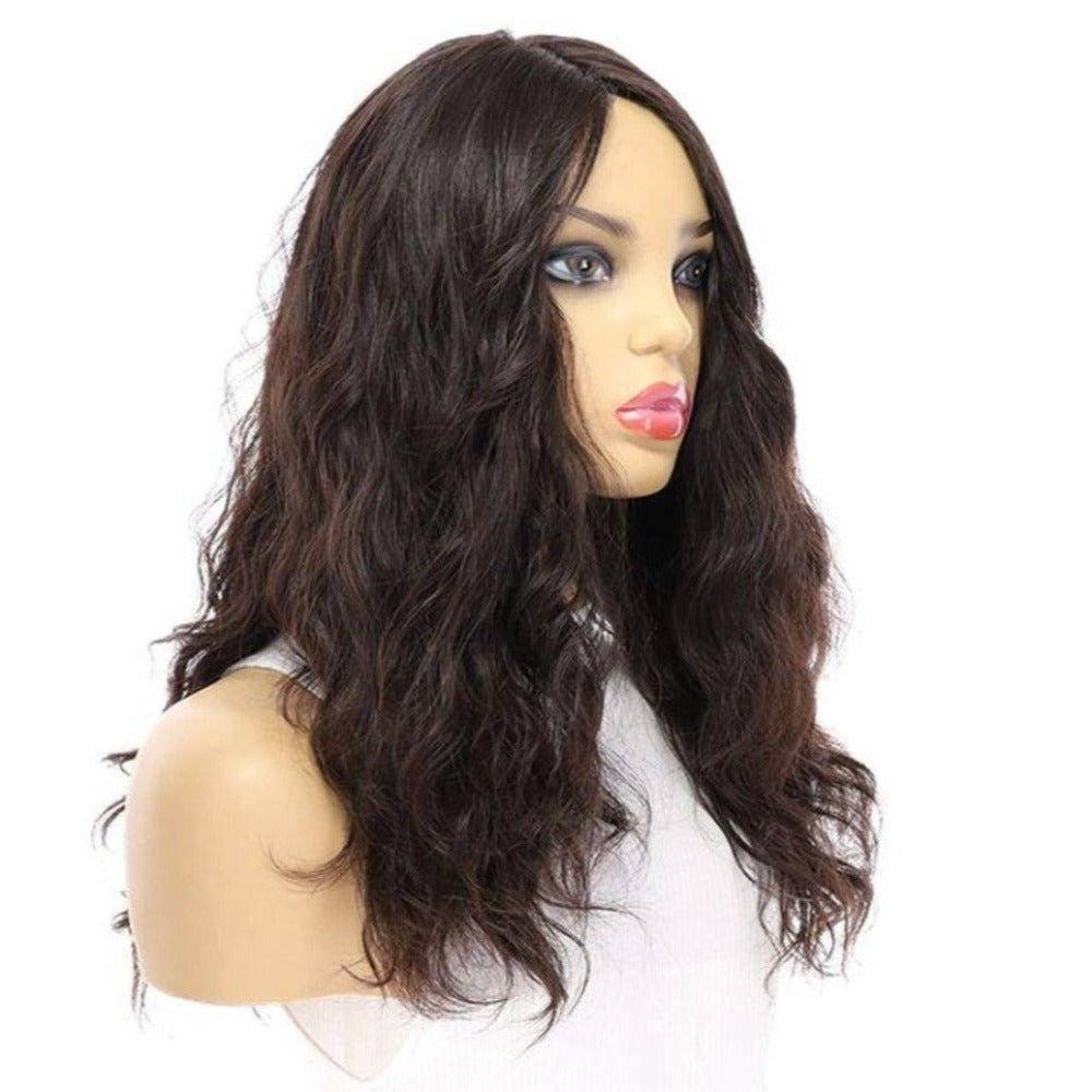 22" Ponytail Silk Part Wig Natural Black Wavy