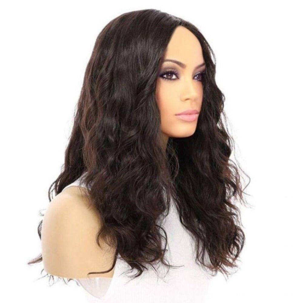 22" Ponytail Silk Part Wig Natural Black Wavy