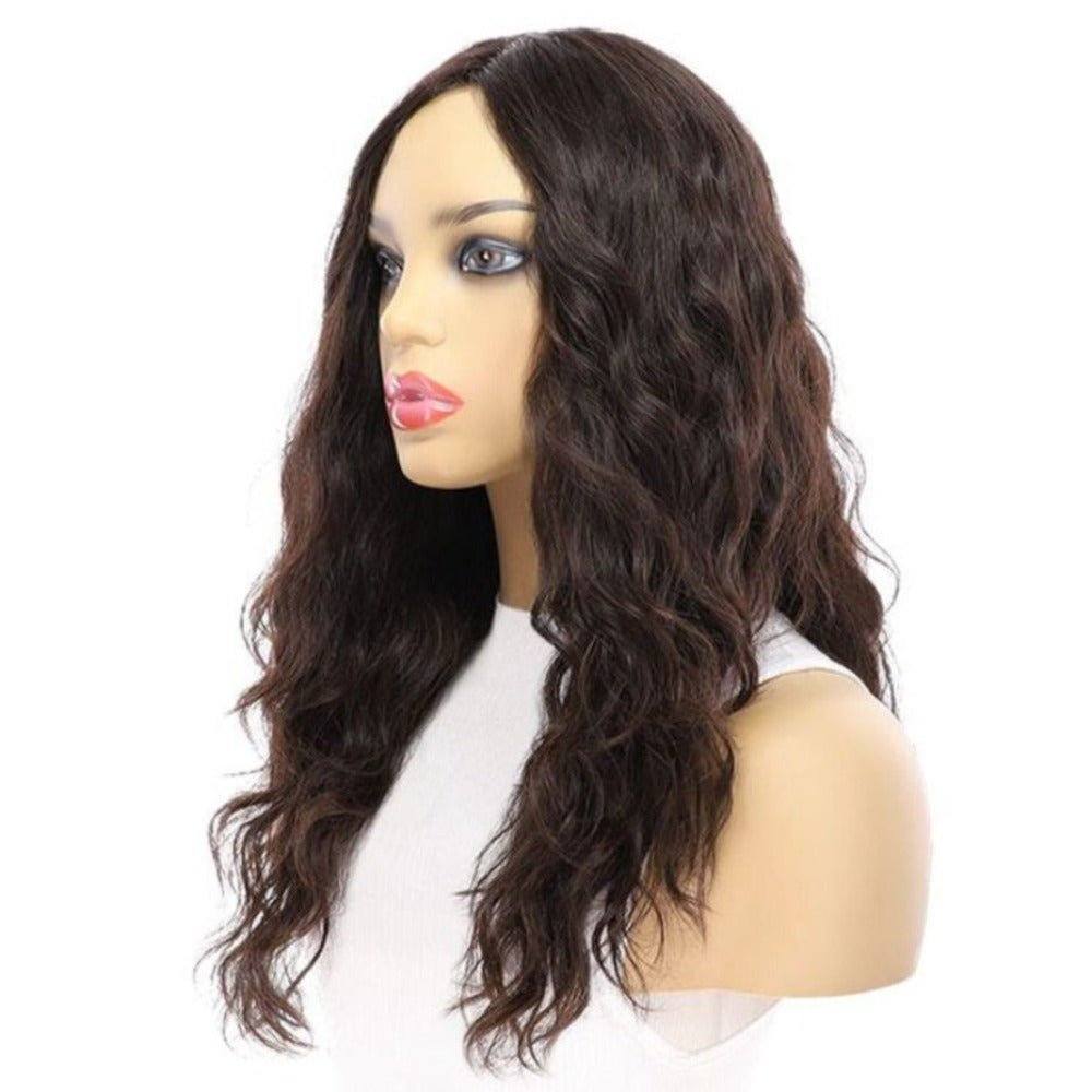 22" Ponytail Silk Part Wig Soft Black Wavy