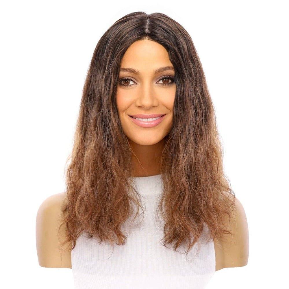 22" Ponytail Silk Part Wig Dark Brown Ombre Wavy