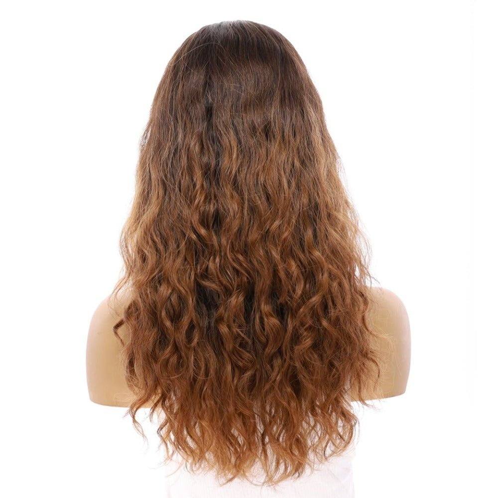 22" Ponytail Silk Part Wig Dark Brown Ombre Wavy