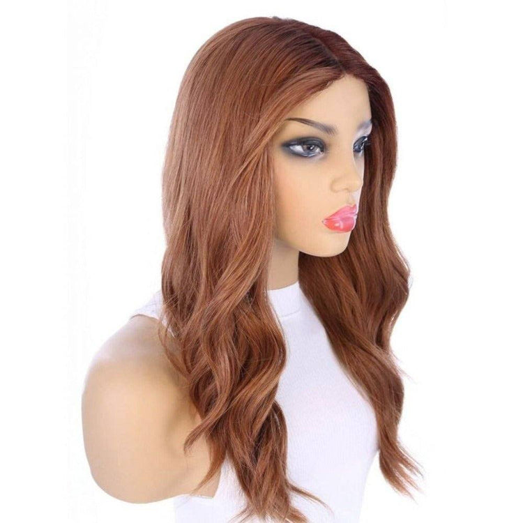22" Ponytail Silk Part Wig Copper w/ Rooting
