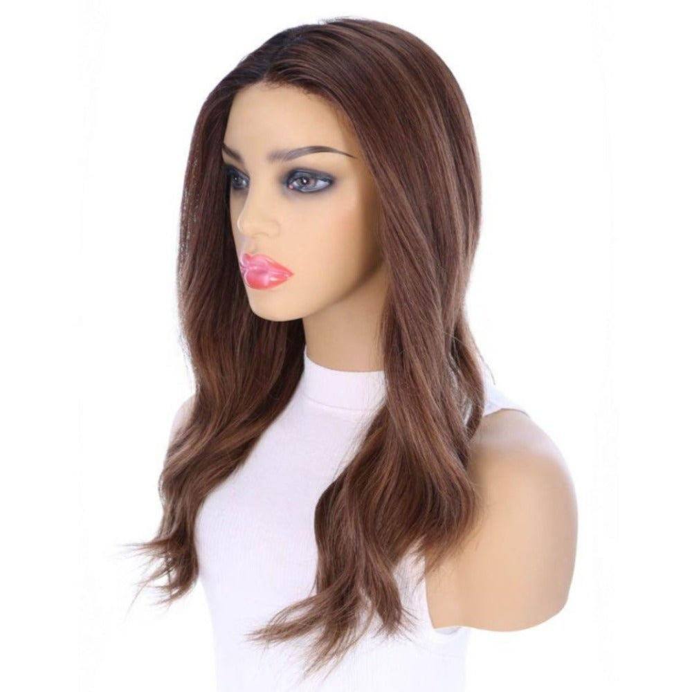 22" Ponytail Silk Part Wig Medium Brown Babylight w/ Partial Rooting