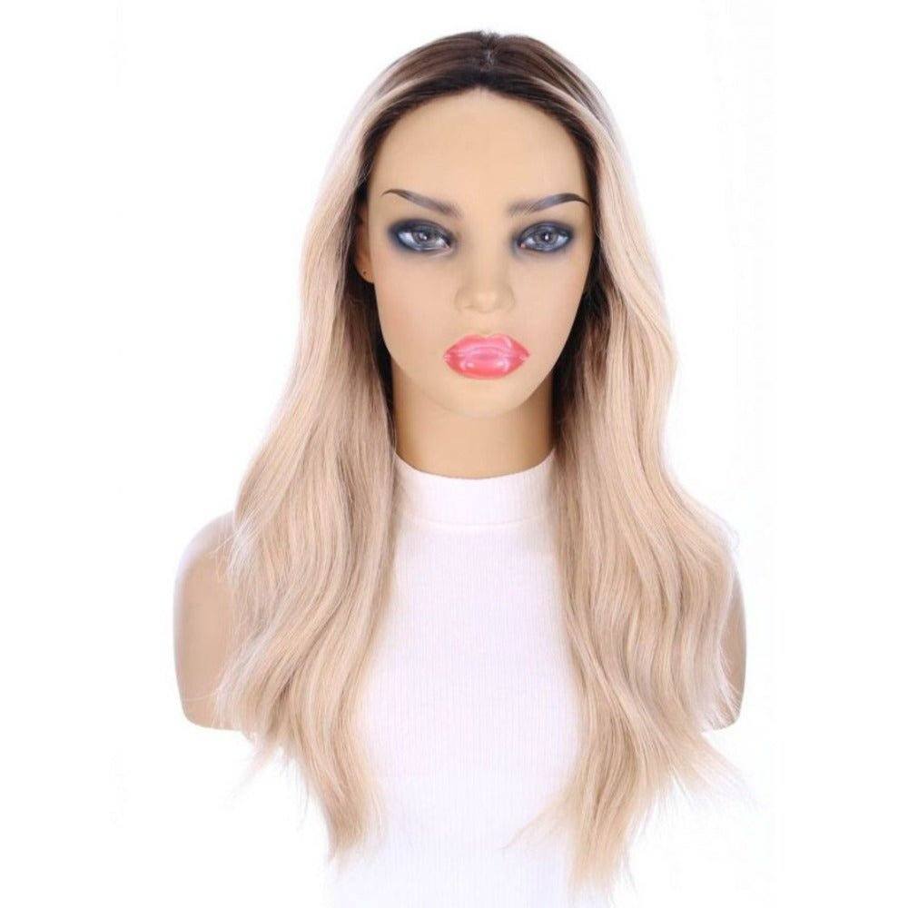 22" Ponytail Silk Part Wig Platinum Blonde w/ Rooting