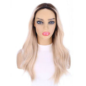 22" Ponytail Silk Part Wig Platinum Blonde w/ Rooting