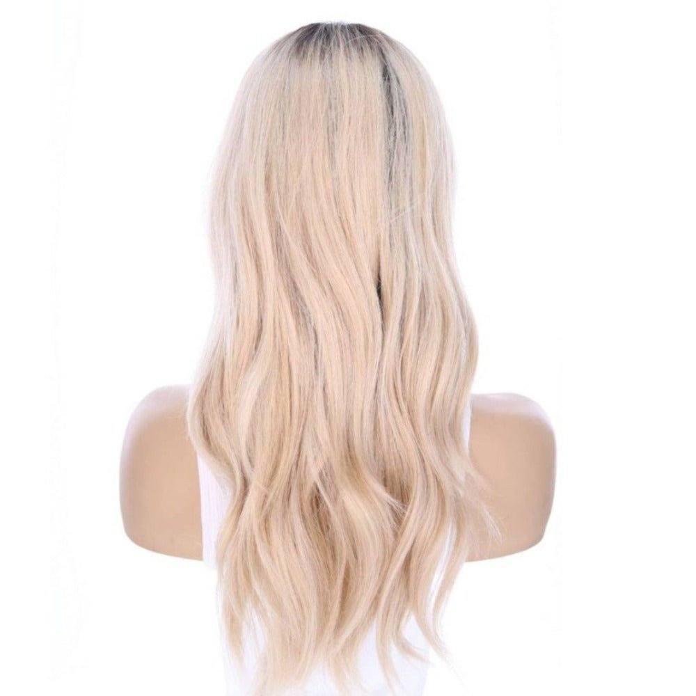 22" Ponytail Silk Part Wig Platinum Blonde w/ Rooting