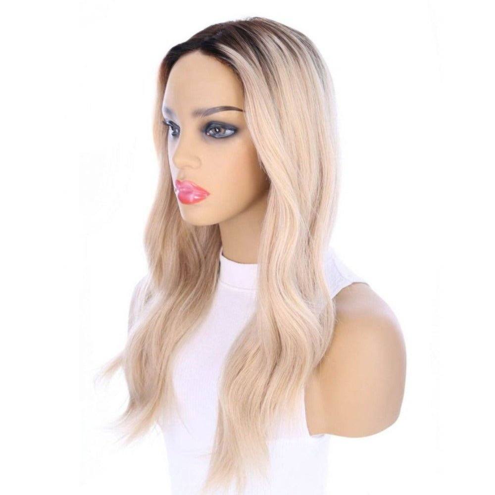 22" Ponytail Silk Part Wig Platinum Blonde w/ Rooting