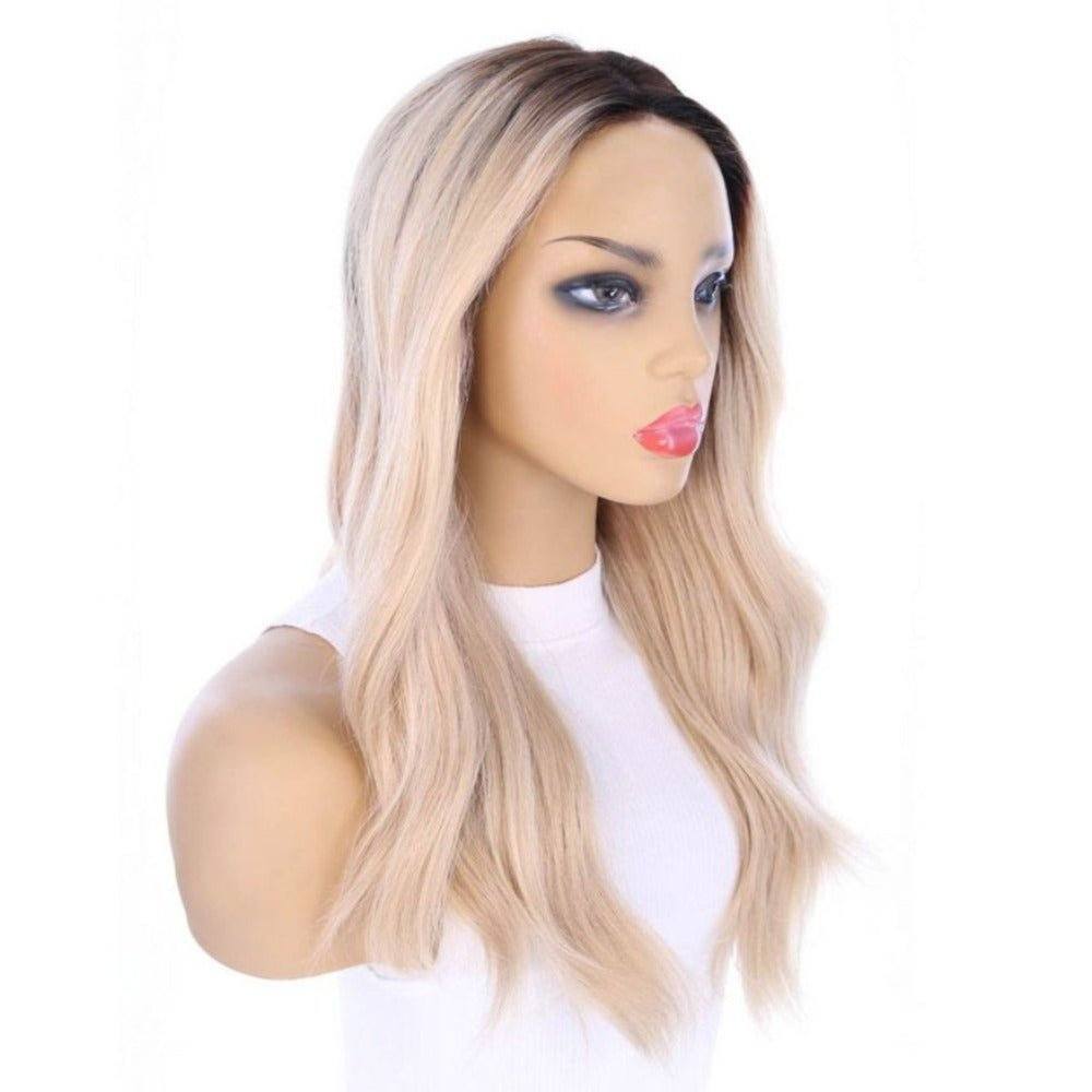 22" Ponytail Silk Part Wig Platinum Blonde w/ Rooting