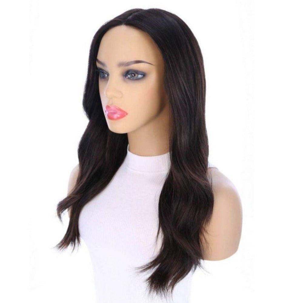 22" Ponytail Silk Part Wig Soft Black