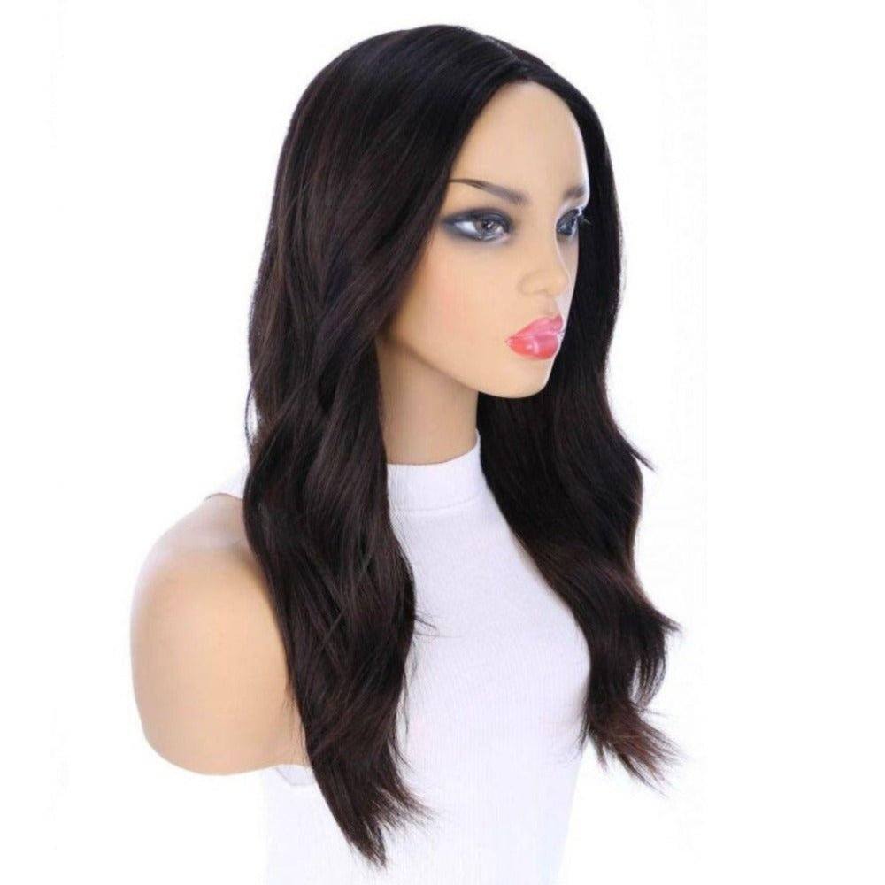 22" Ponytail Silk Part Wig Soft Black