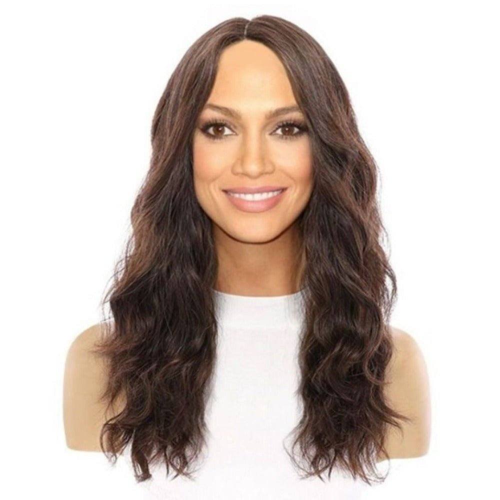 22" Ponytail Silk Part Wig Dark Brown Wavy
